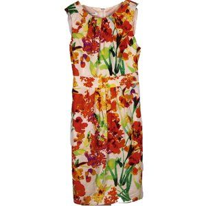 Evan Picone Women's Size 12 Cotton Sleeveless Cream Orange Floral Midi Dress